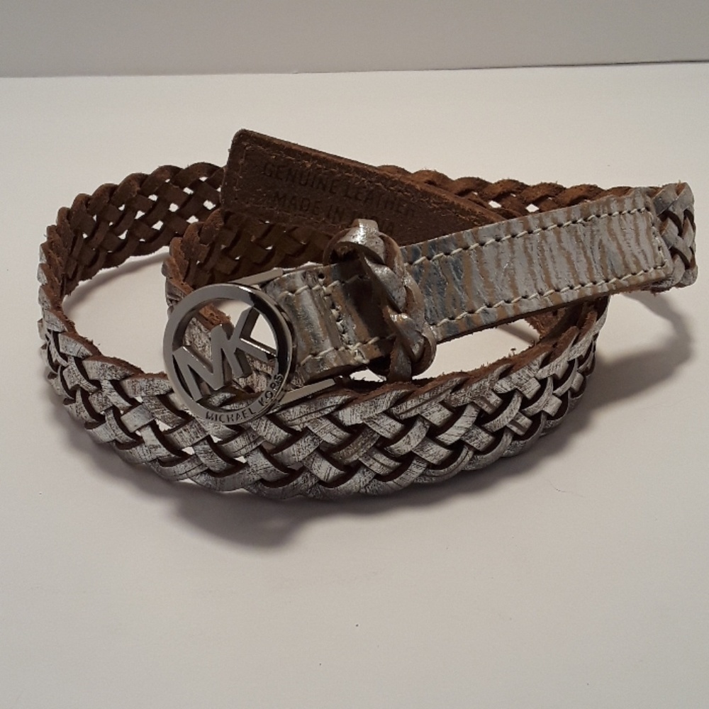 Michael Kors silver braided leather belt
